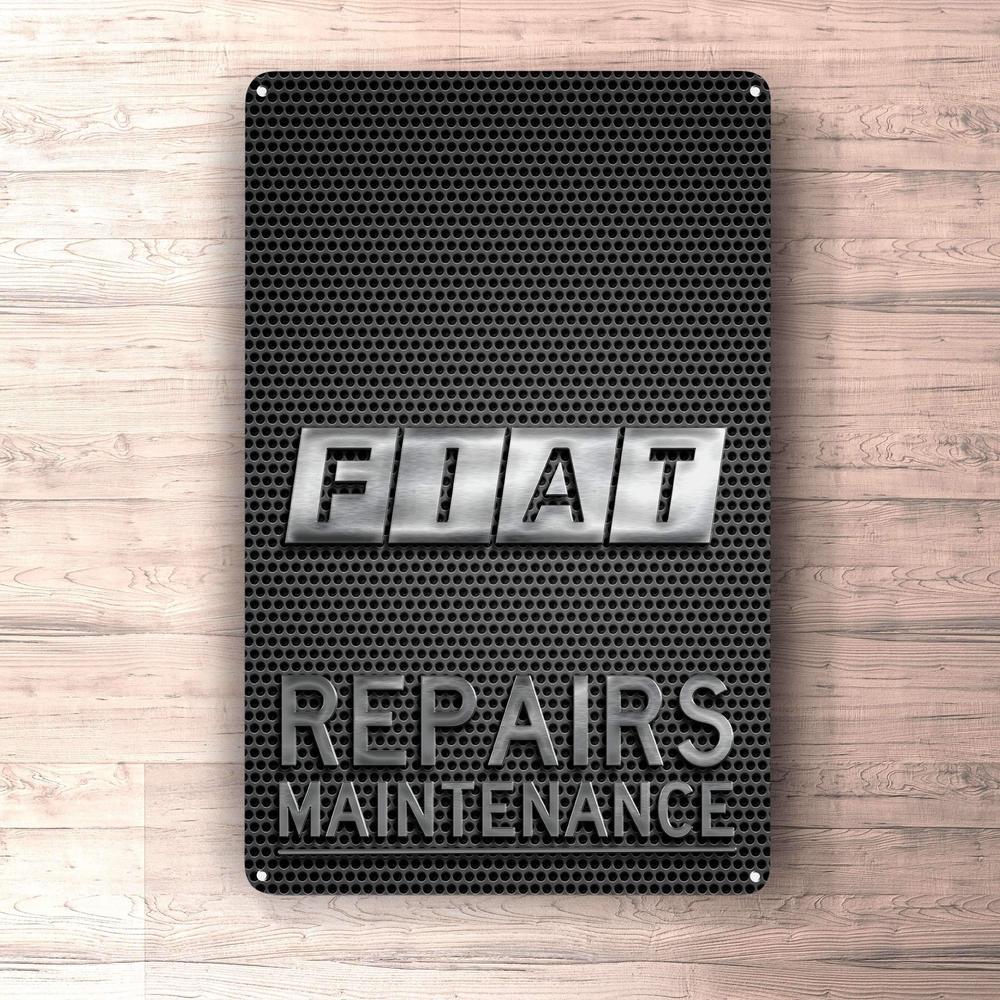 Fiat Repairs Maintenance Skilte, Musemåtte, Dørmåtte , Plakat-Skilte-Fiat-Garage Culture Shop- garage - man cave - merchandise