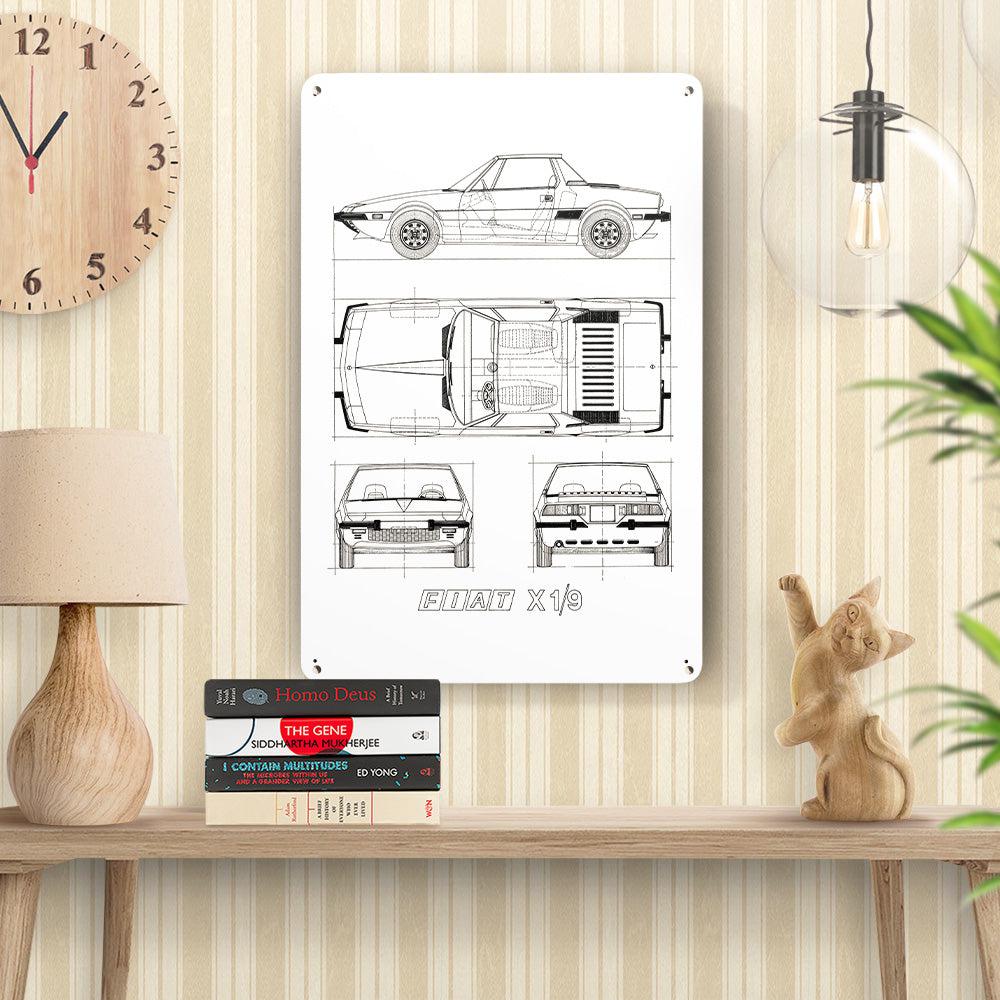 Fiat X1/9 Blueprint Skilte, Musemåtte, Dørmåtte-Blueprint-Fiat-Garage Culture Shop- garage - man cave - merchandise