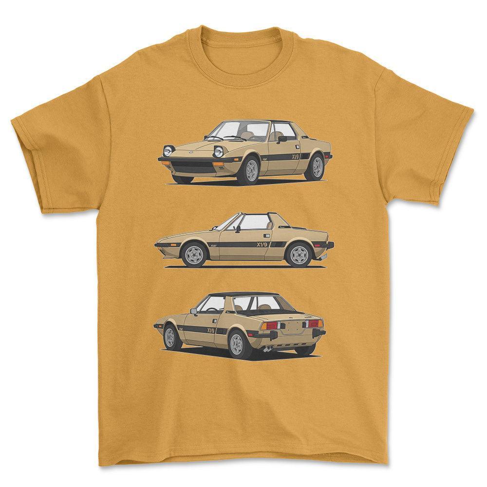 Fiat X1/9 - One Line Style Unisex T-Shirt-Beklædning-Fiat-Guld-S-Forside-Garage Culture Shop- garage - man cave - merchandise