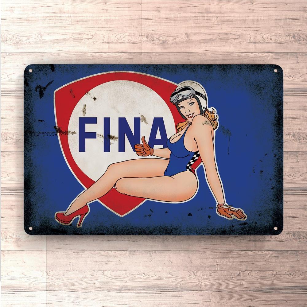 Fina Pin-Up Vintage Skilte, Musemåtte, Dørmåtte-Skilte-Motorolie-Garage Culture Shop- garage - man cave - merchandise