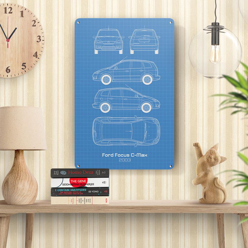 Ford Focus C-Max 2003 Blueprint Skilte, Musemåtte, Dørmåtte , Plakat-Blueprint-Ford-Garage Culture Shop- garage - man cave - merchandise