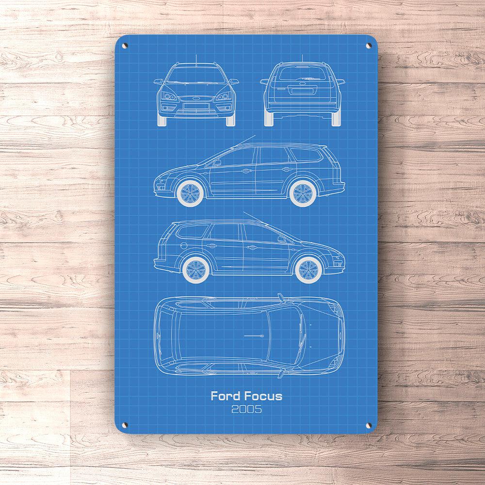 Ford Focus Tourier 2005 Blueprint Skilte, Musemåtte, Dørmåtte-Blueprint-Ford-Garage Culture Shop- garage - man cave - merchandise