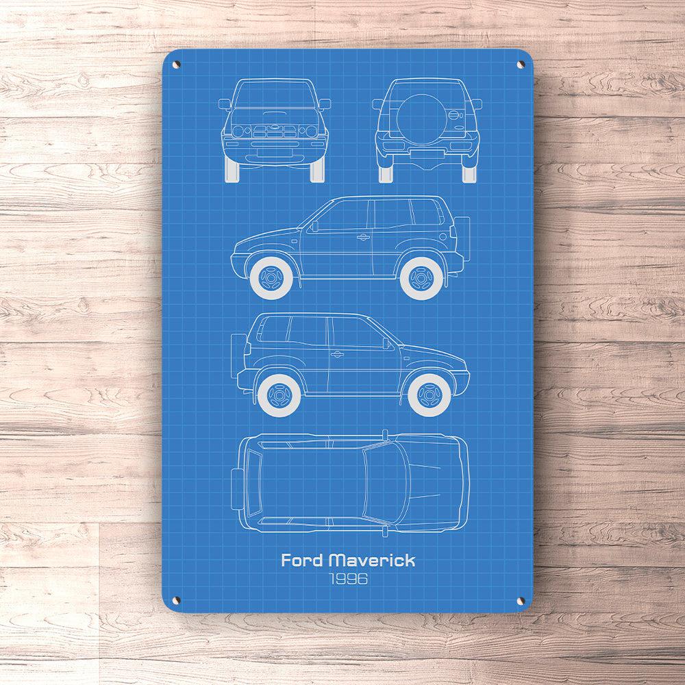 Ford Maverick 3 door 1996 Blueprint Skilte, Musemåtte, Dørmåtte-Blueprint-Ford-Garage Culture Shop- garage - man cave - merchandise