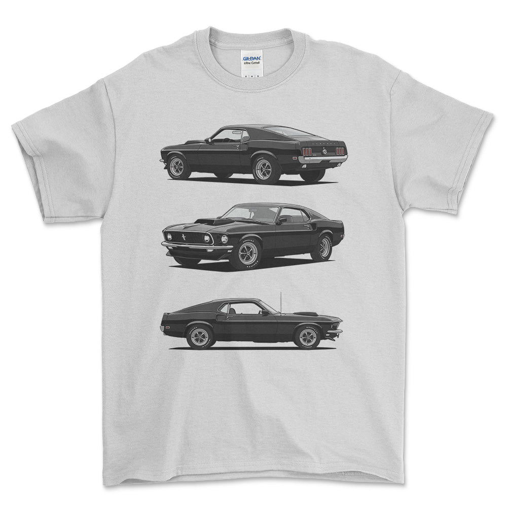 Ford Mustang 1969 Boss 429 - One Line Style Unisex T-Shirt-Beklædning-Ford-Hvid-S-Forside-Garage Culture Shop- garage - man cave - merchandise