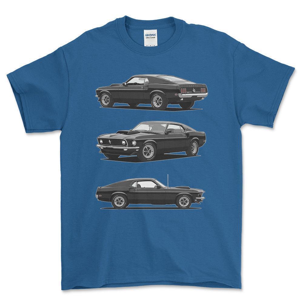 Ford Mustang 1969 Boss 429 - One Line Style Unisex T-Shirt-Beklædning-Ford-Blå Royal-S-Forside-Garage Culture Shop- garage - man cave - merchandise
