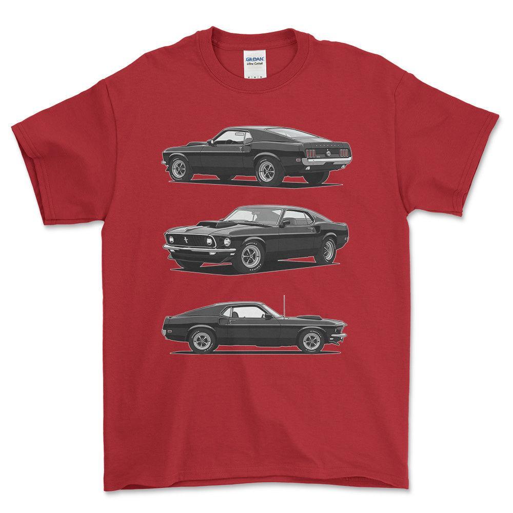 Ford Mustang 1969 Boss 429 - One Line Style Unisex T-Shirt-Beklædning-Ford-Rød-S-Forside-Garage Culture Shop- garage - man cave - merchandise