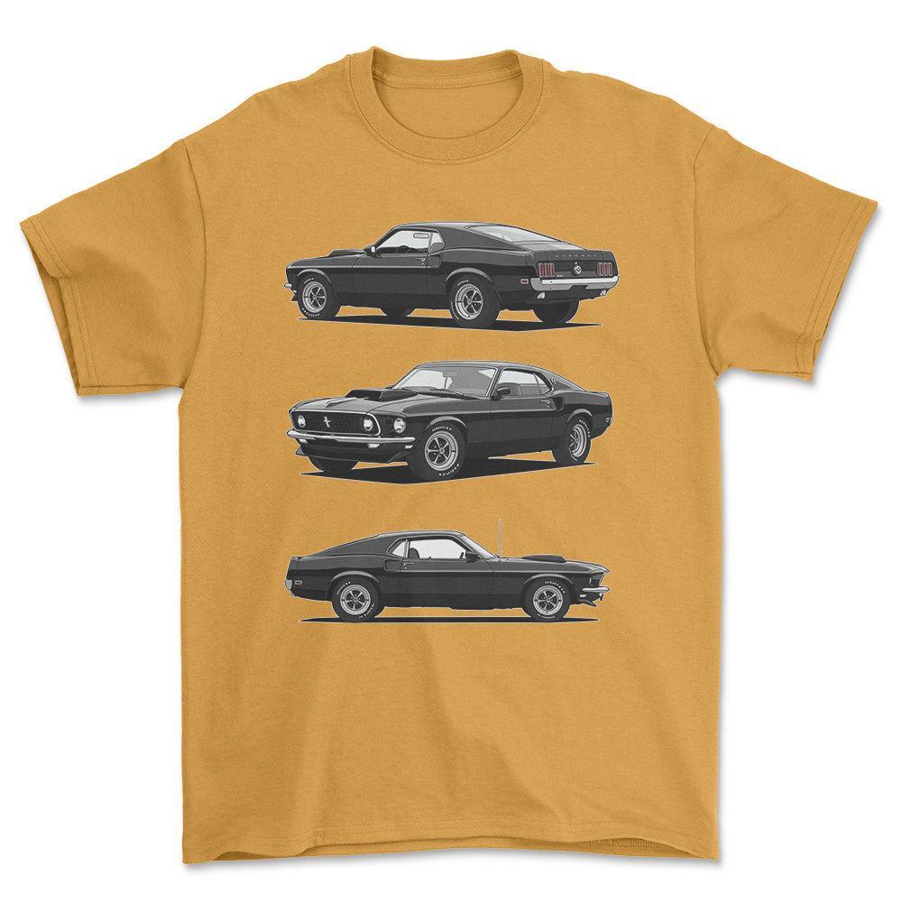 Ford Mustang 1969 Boss 429 - One Line Style Unisex T-Shirt-Beklædning-Ford-Guld-S-Forside-Garage Culture Shop- garage - man cave - merchandise