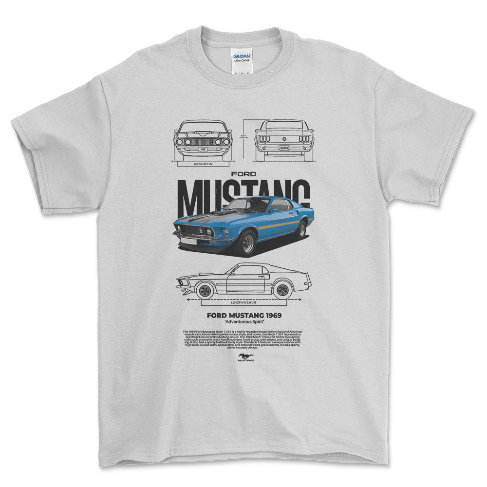 Ford Mustang 1969 - Unisex T-Shirt , Bomuld-Beklædning-Ford-Hvid-S-Forside-Garage Culture Shop- garage - man cave - merchandise