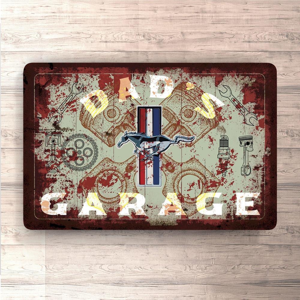 Ford Mustang Dads Garage Vintage Skilte, Musemåtte, Dørmåtte , Plakat-Skilte-Ford-Garage Culture Shop- garage - man cave - merchandise