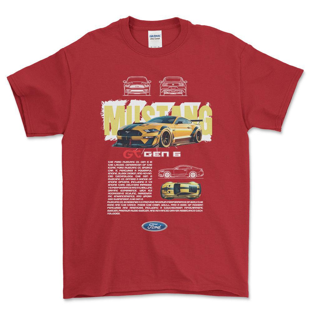 Ford Mustang GT - Unisex T-Shirt , Bomuld-Beklædning-Ford-Rød-S-Forside-Garage Culture Shop- garage - man cave - merchandise