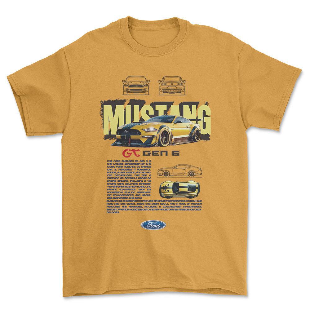 Ford Mustang GT - Unisex T-Shirt , Bomuld-Beklædning-Ford-Guld-S-Forside-Garage Culture Shop- garage - man cave - merchandise