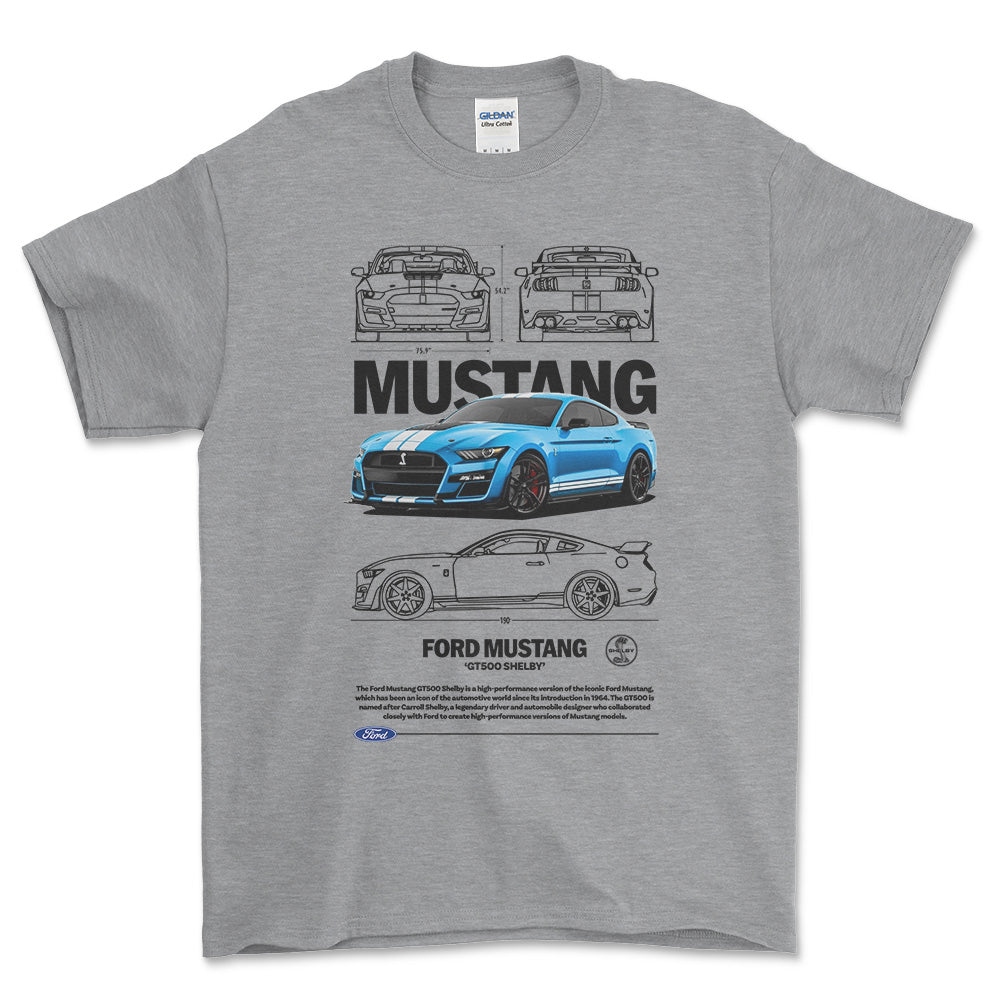 Ford Mustang GT500 - Unisex T-Shirt , Bomuld-Beklædning-Ford-Grå Sport-S-Forside-Garage Culture Shop- garage - man cave - merchandise