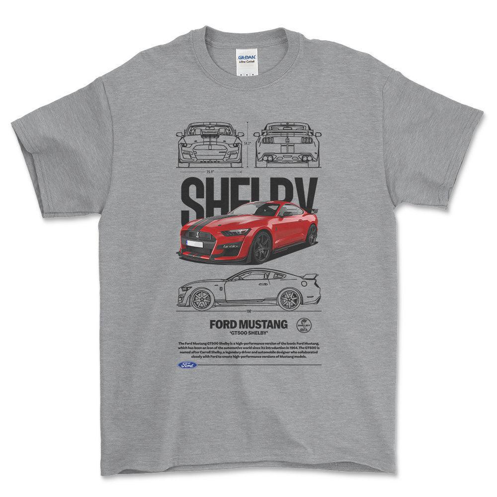 Ford Mustang GT500 - Unisex T-Shirt , Bomuld-Beklædning-Ford-Grå Sport-S-Forside-Garage Culture Shop- garage - man cave - merchandise