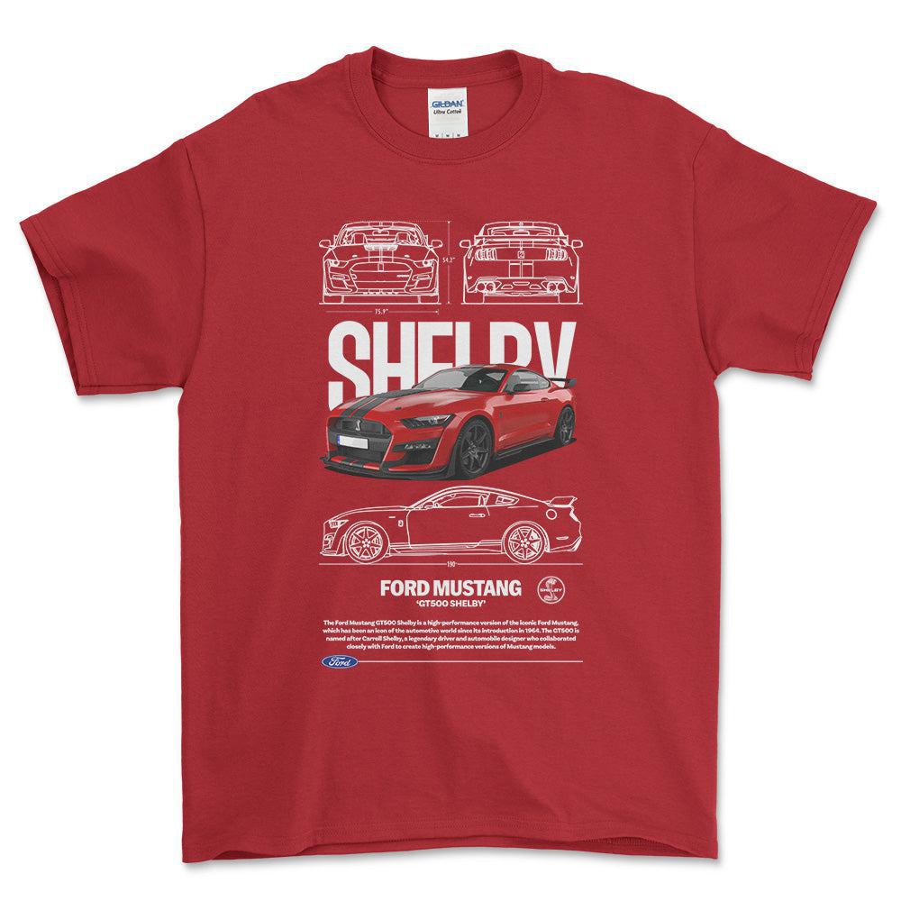 Ford Mustang GT500 - Unisex T-Shirt , Bomuld-Beklædning-Ford-Rød-S-Forside-Garage Culture Shop- garage - man cave - merchandise