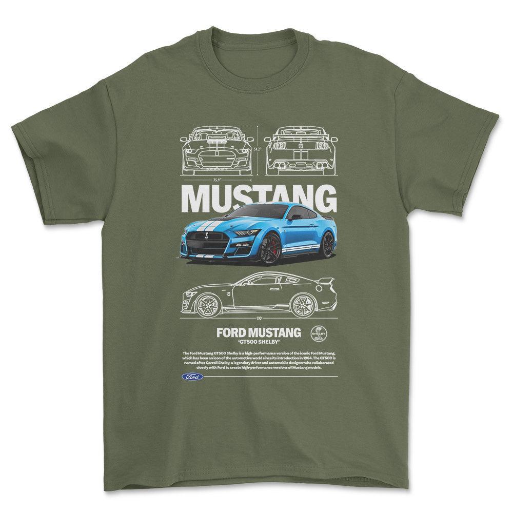 Ford Mustang GT500 - Unisex T-Shirt , Bomuld-Beklædning-Ford-Grøn Militær-S-Forside-Garage Culture Shop- garage - man cave - merchandise