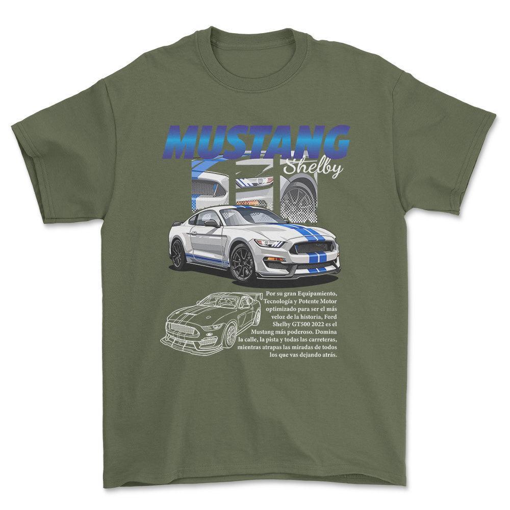 Ford Mustang Shelby - Unisex T-Shirt , Bomuld-Beklædning-Ford-Grøn Militær-S-Forside-Garage Culture Shop- garage - man cave - merchandise