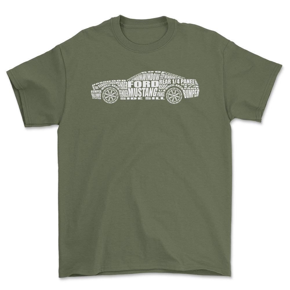 Ford Mustang Unisex T-Shirt , Bomuld-Beklædning-Ford-Grøn Militær-S-Forside-Garage Culture Shop- garage - man cave - merchandise