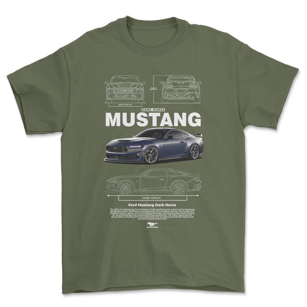 Ford Mustang dark Horse - Unisex T-Shirt , Bomuld-Beklædning-Ford-Grøn Militær-S-Forside-Garage Culture Shop- garage - man cave - merchandise