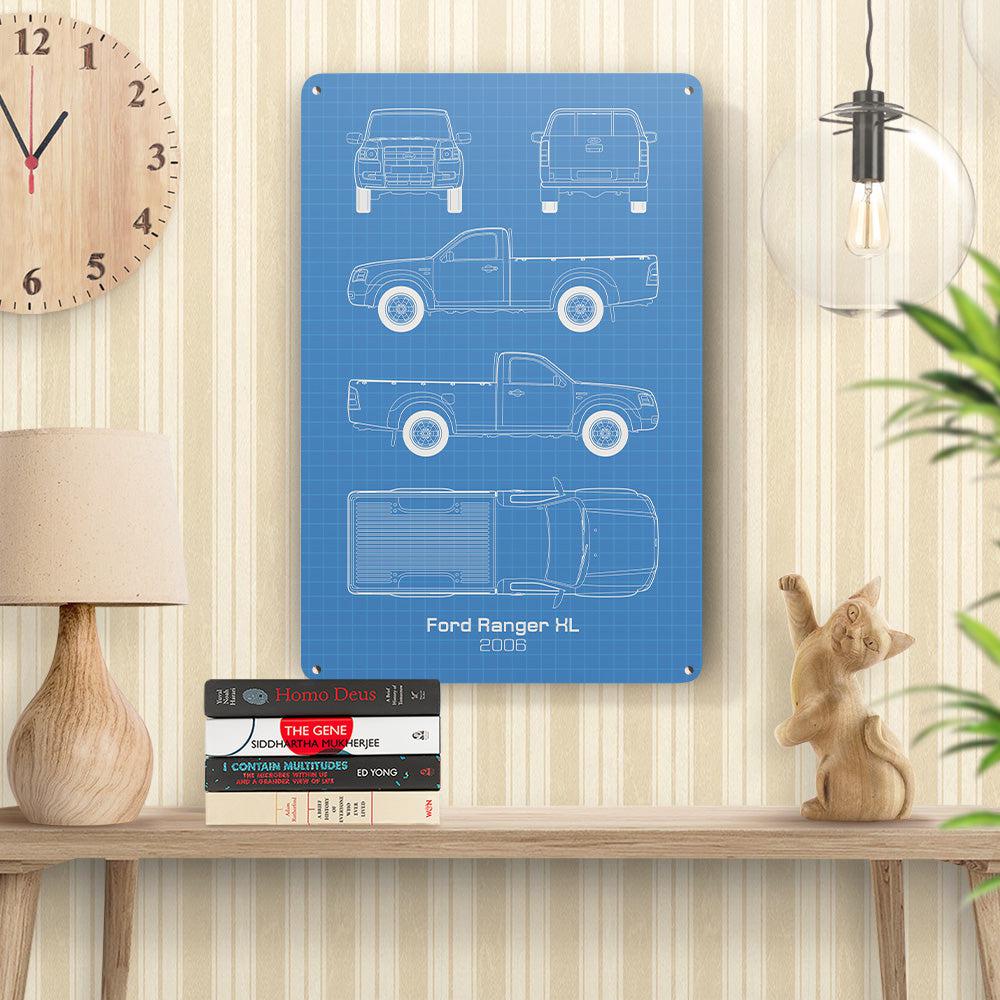 Ford Ranger XL 2006 Blueprint Skilte, Musemåtte, Dørmåtte , Plakat-Blueprint-Ford-Garage Culture Shop- garage - man cave - merchandise