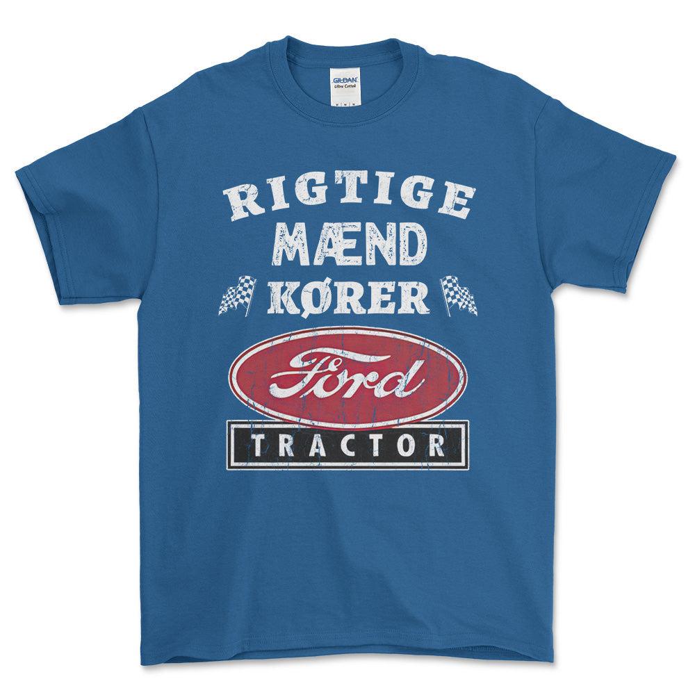 Ford Tractor Rigtige Mænd Kører - Unisex T-Shirt , Bomuld-Beklædning-Ford Tractor-Blå Royal-S-Forside-Garage Culture Shop- garage - man cave - merchandise