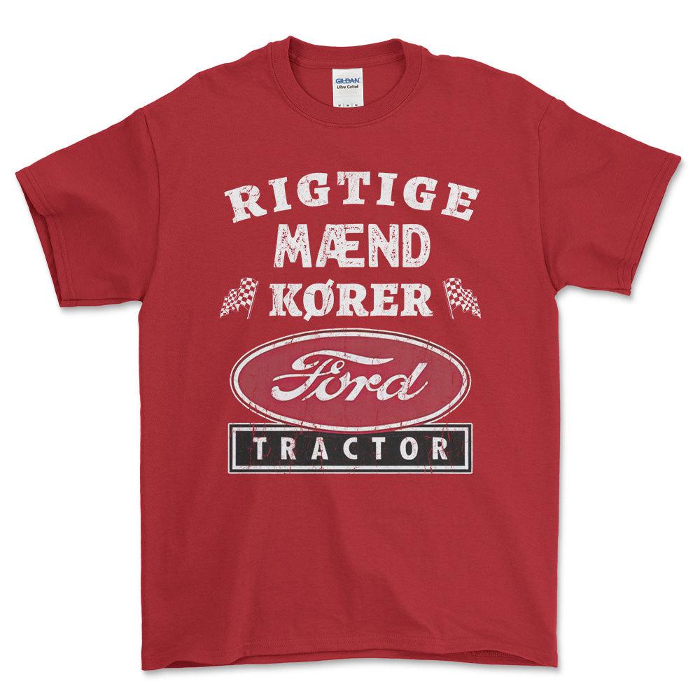Ford Tractor Rigtige Mænd Kører - Unisex T-Shirt , Bomuld-Beklædning-Ford Tractor-Rød-S-Forside-Garage Culture Shop- garage - man cave - merchandise