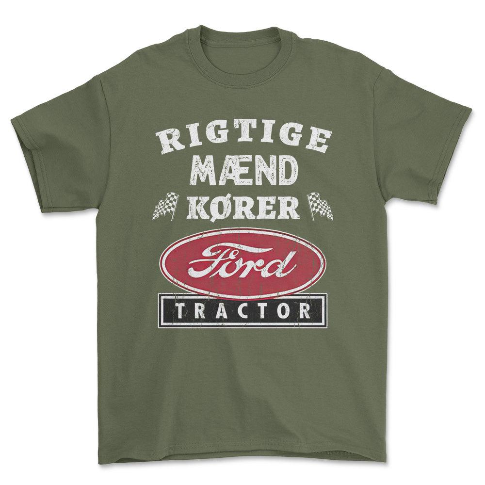 Ford Tractor Rigtige Mænd Kører - Unisex T-Shirt , Bomuld-Beklædning-Ford Tractor-Grøn Militær-S-Forside-Garage Culture Shop- garage - man cave - merchandise