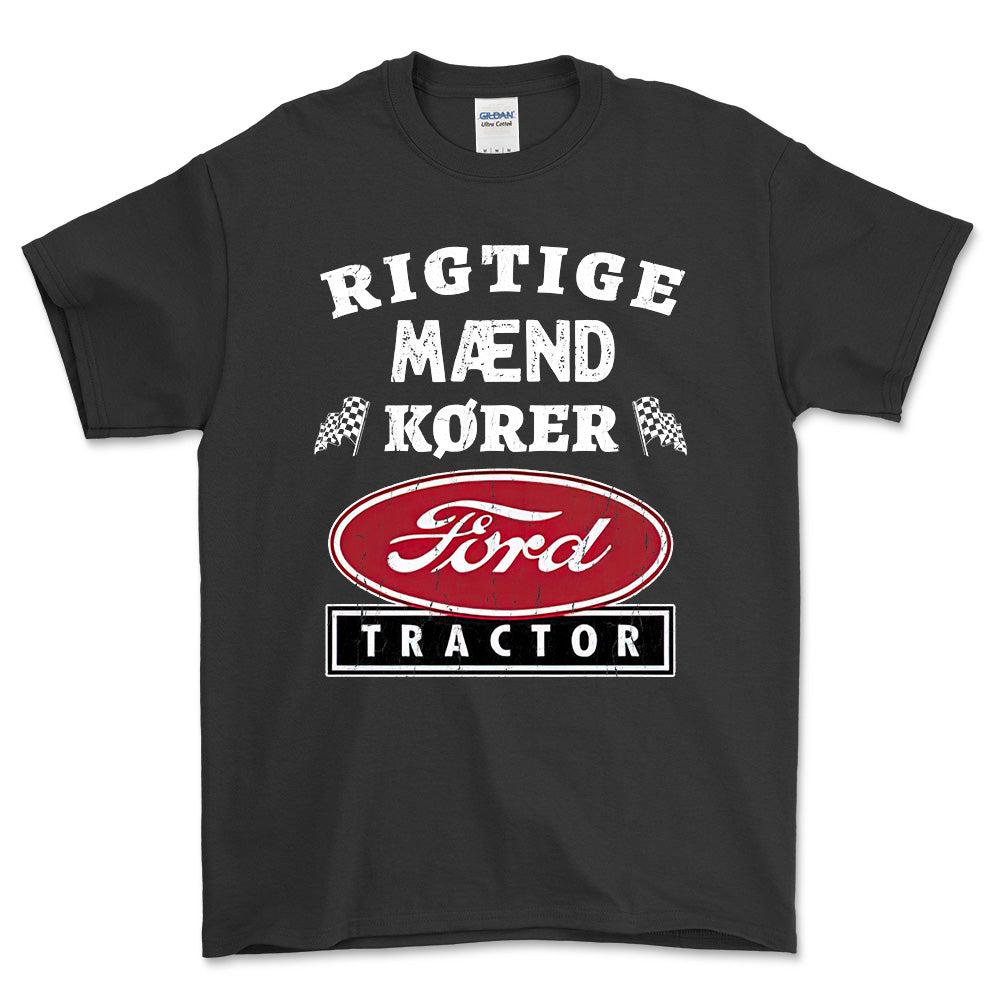 Ford Tractor Rigtige Mænd Kører - Unisex T-Shirt , Bomuld-Beklædning-Ford Tractor-Sort-S-Forside-Garage Culture Shop- garage - man cave - merchandise