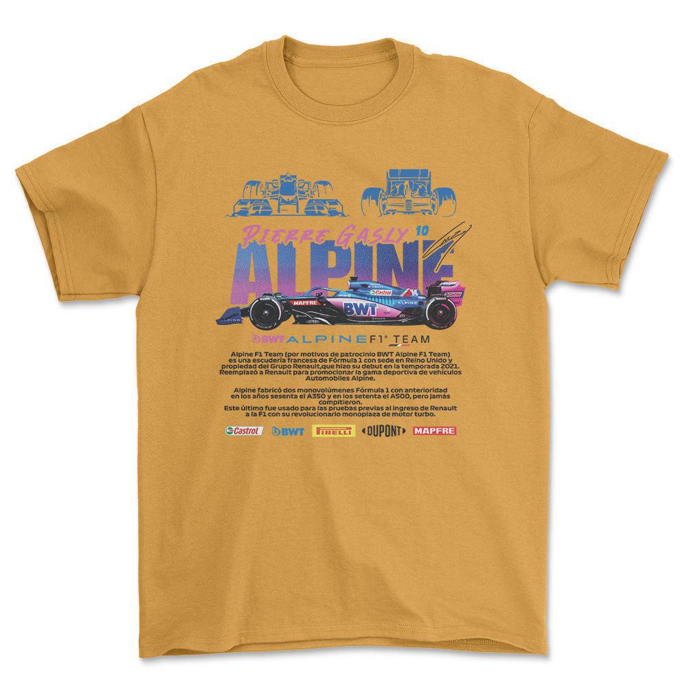 Formula 1 Alpine Pierre Gasly - Unisex T-Shirt , Bomuld-Beklædning-Formula 1-Guld-S-Forside-Garage Culture Shop- garage - man cave - merchandise