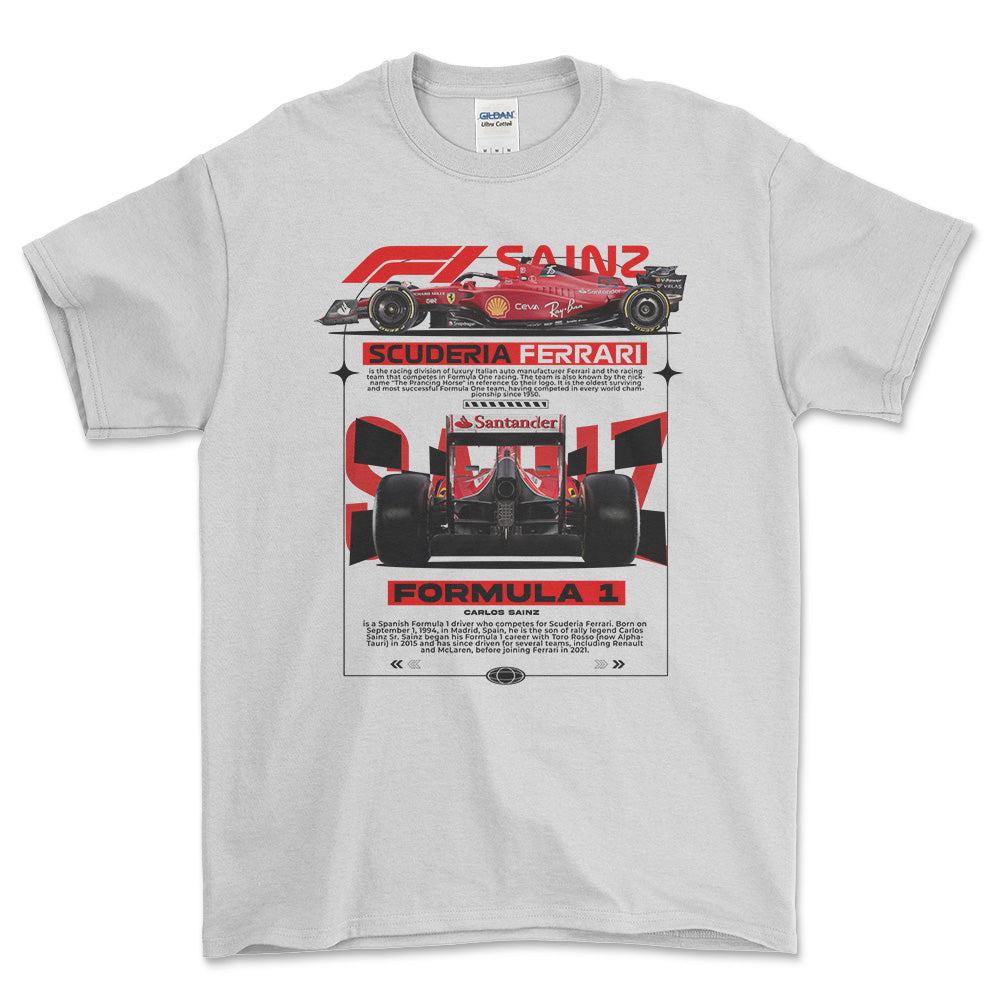 Formula 1 Carlos Sainz - Unisex T-Shirt , Bomuld-Beklædning-Formula 1-Hvid-S-Forside-Garage Culture Shop- garage - man cave - merchandise