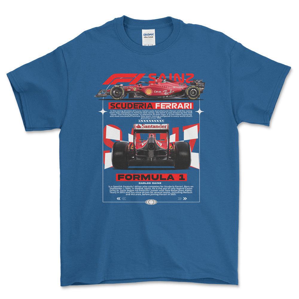 Formula 1 Carlos Sainz - Unisex T-Shirt , Bomuld-Beklædning-Formula 1-Blå Royal-S-Forside-Garage Culture Shop- garage - man cave - merchandise