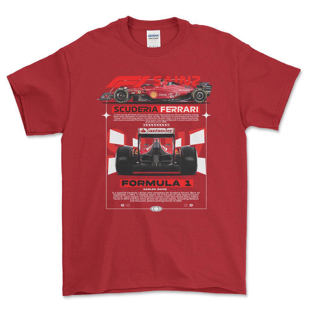 Formula 1 Carlos Sainz - Unisex T-Shirt , Bomuld-Beklædning-Formula 1-Rød-S-Forside-Garage Culture Shop- garage - man cave - merchandise