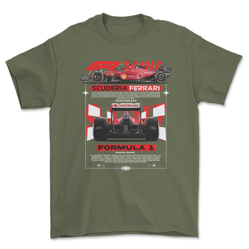 Formula 1 Carlos Sainz - Unisex T-Shirt , Bomuld-Beklædning-Formula 1-Grøn Militær-S-Forside-Garage Culture Shop- garage - man cave - merchandise