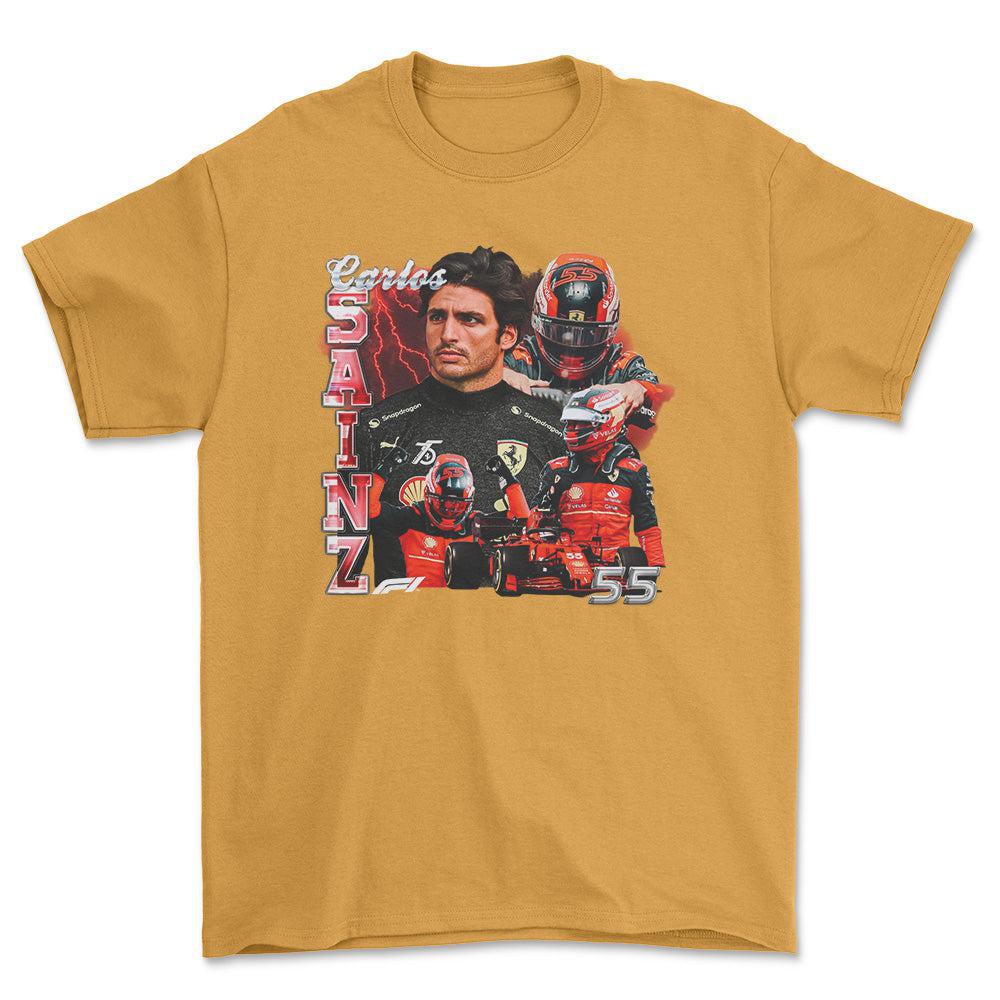 Formula 1 Carlos Sainz - Unisex T-Shirt , Bomuld-Beklædning-Formula 1-Guld-S-Forside-Garage Culture Shop- garage - man cave - merchandise