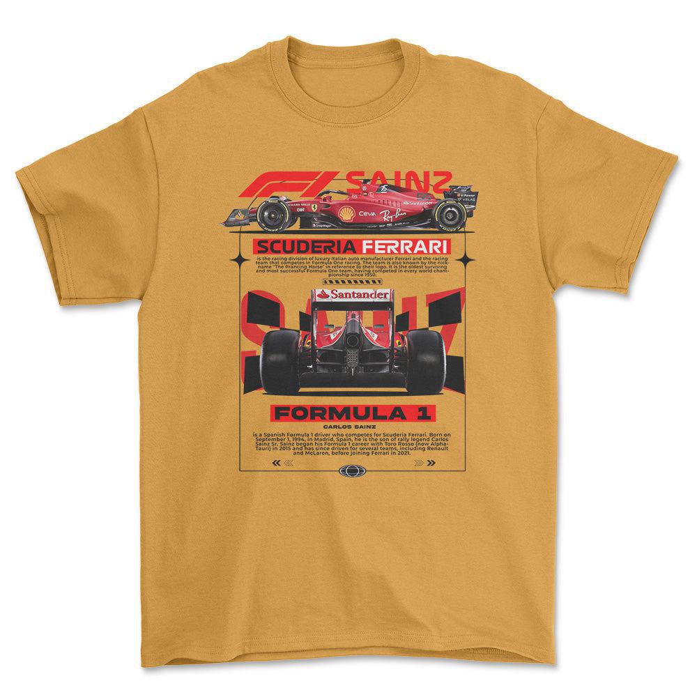 Formula 1 Carlos Sainz - Unisex T-Shirt , Bomuld-Beklædning-Formula 1-Guld-S-Forside-Garage Culture Shop- garage - man cave - merchandise