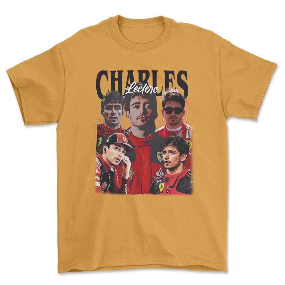 Formula 1 Charles Leclerc - Unisex T-Shirt , Bomuld-Beklædning-Formula 1-Guld-S-Forside-Garage Culture Shop- garage - man cave - merchandise