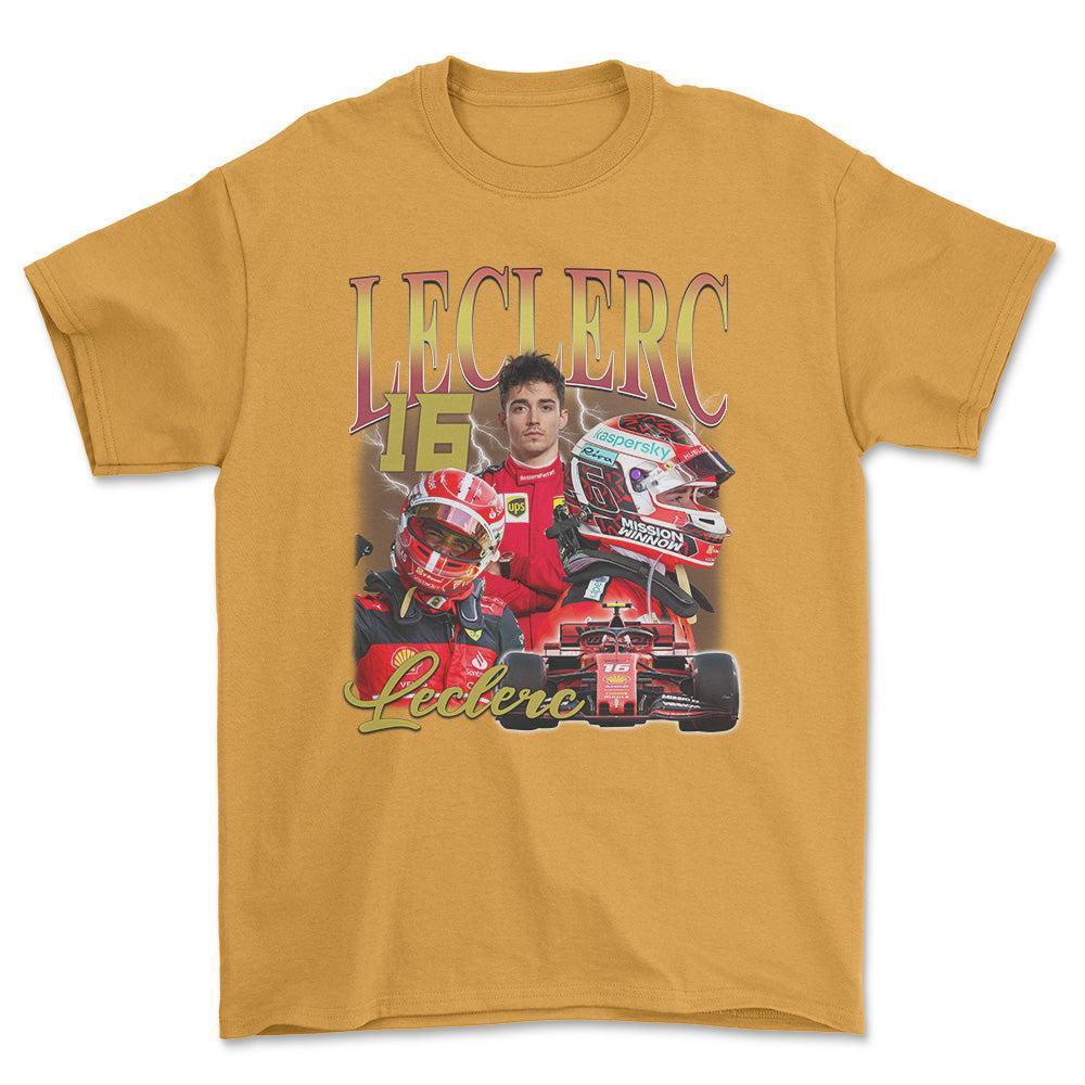 Formula 1 Charles Leclerc - Unisex T-Shirt , Bomuld-Beklædning-Formula 1-Guld-S-Forside-Garage Culture Shop- garage - man cave - merchandise