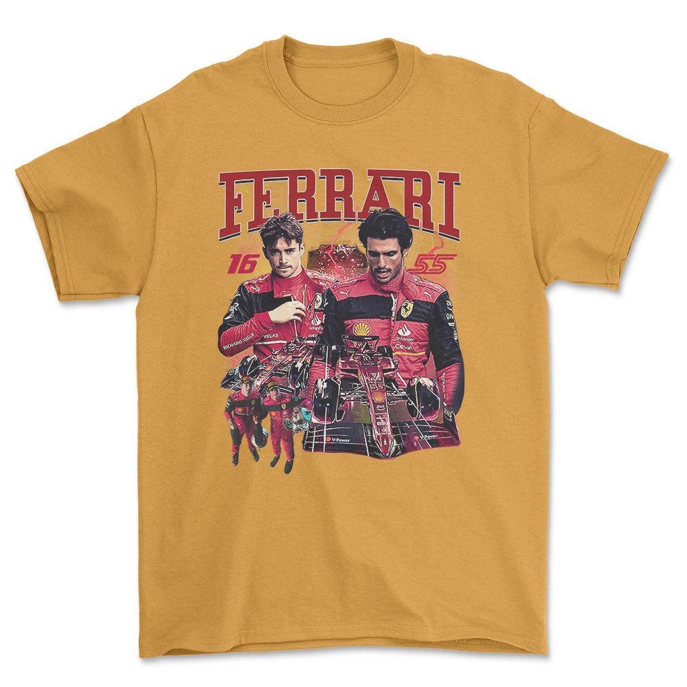 Formula 1 Ferrari - Unisex T-Shirt , Bomuld-Beklædning-Formula 1-Guld-S-Forside-Garage Culture Shop- garage - man cave - merchandise