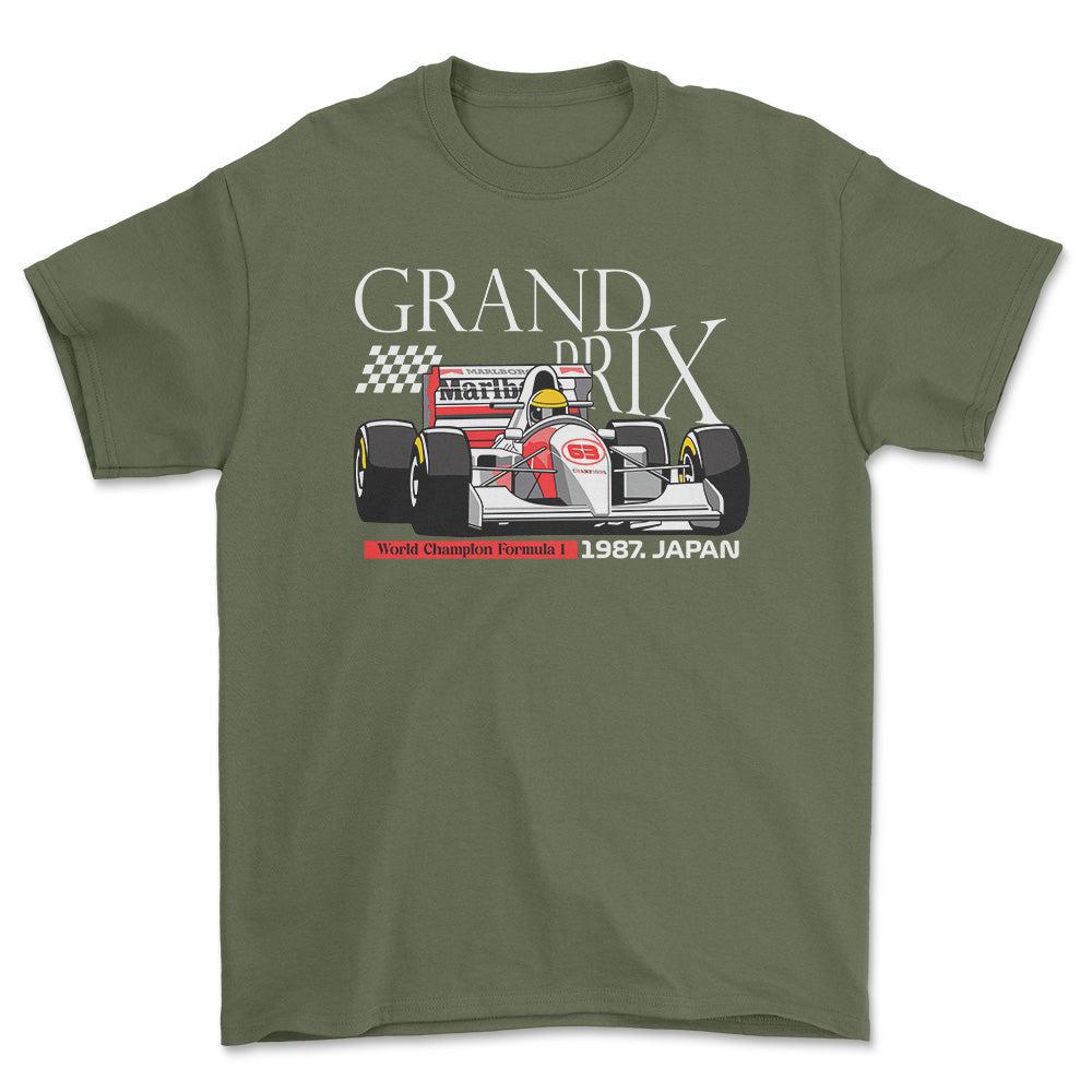 Formula 1 Grand Prix - Unisex T-Shirt , Bomuld-Beklædning-Formula 1-Grøn Militær-S-Forside-Garage Culture Shop- garage - man cave - merchandise