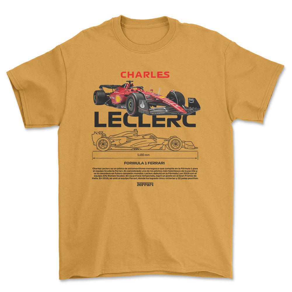 Formula 1 Leclerc - Unisex T-Shirt , Bomuld-Beklædning-Formula 1-Guld-S-Forside-Garage Culture Shop- garage - man cave - merchandise