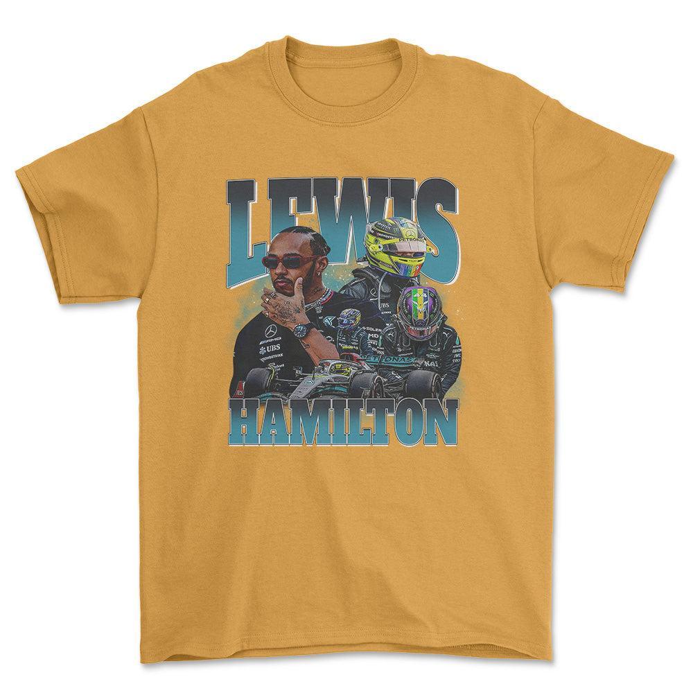 Formula 1 Lewis Hamilton - Unisex T-Shirt , Bomuld-Beklædning-Formula 1-Guld-S-Forside-Garage Culture Shop- garage - man cave - merchandise