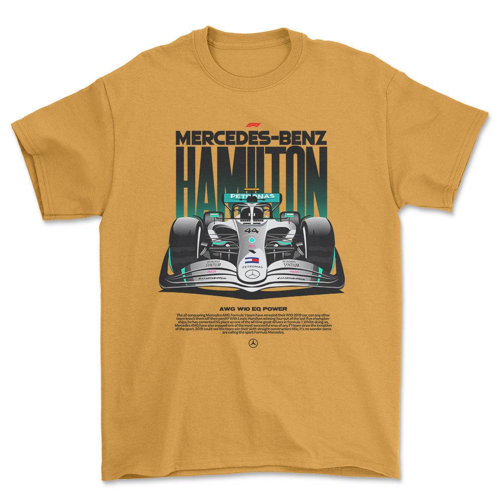 Formula 1 Mercedes Benz Hamilton - Unisex T-Shirt , Bomuld-Beklædning-Formula 1-Guld-S-Forside-Garage Culture Shop- garage - man cave - merchandise