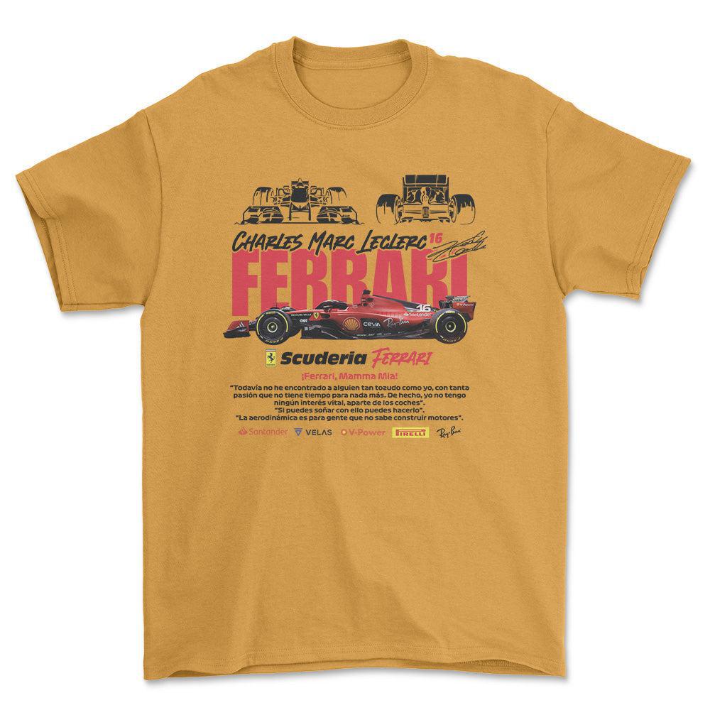 Formula 1 Scuderia Ferrari Charles Marc Leclerc - Unisex T-Shirt , Bomuld-Beklædning-Formula 1-Guld-S-Forside-Garage Culture Shop- garage - man cave - merchandise