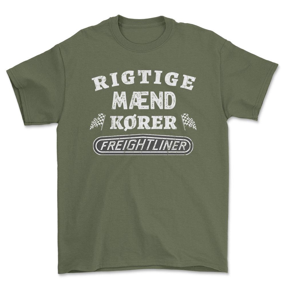 Freightliner Rigtige Mænd Kører - Unisex T-Shirt , Bomuld-Beklædning-Freightliner-Grøn Militær-S-Forside-Garage Culture Shop- garage - man cave - merchandise