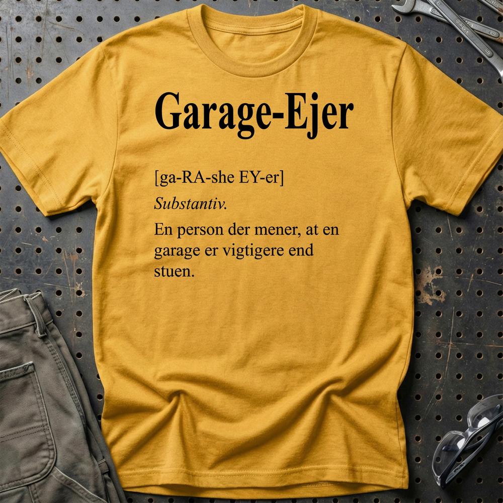 Garage-Ejer – Dansk Garage Livsstil - Unisex T-Shirt , Bomuld-Beklædning-Garage Culture-Guld-S-Garage Culture Shop- garage - man cave - merchandise