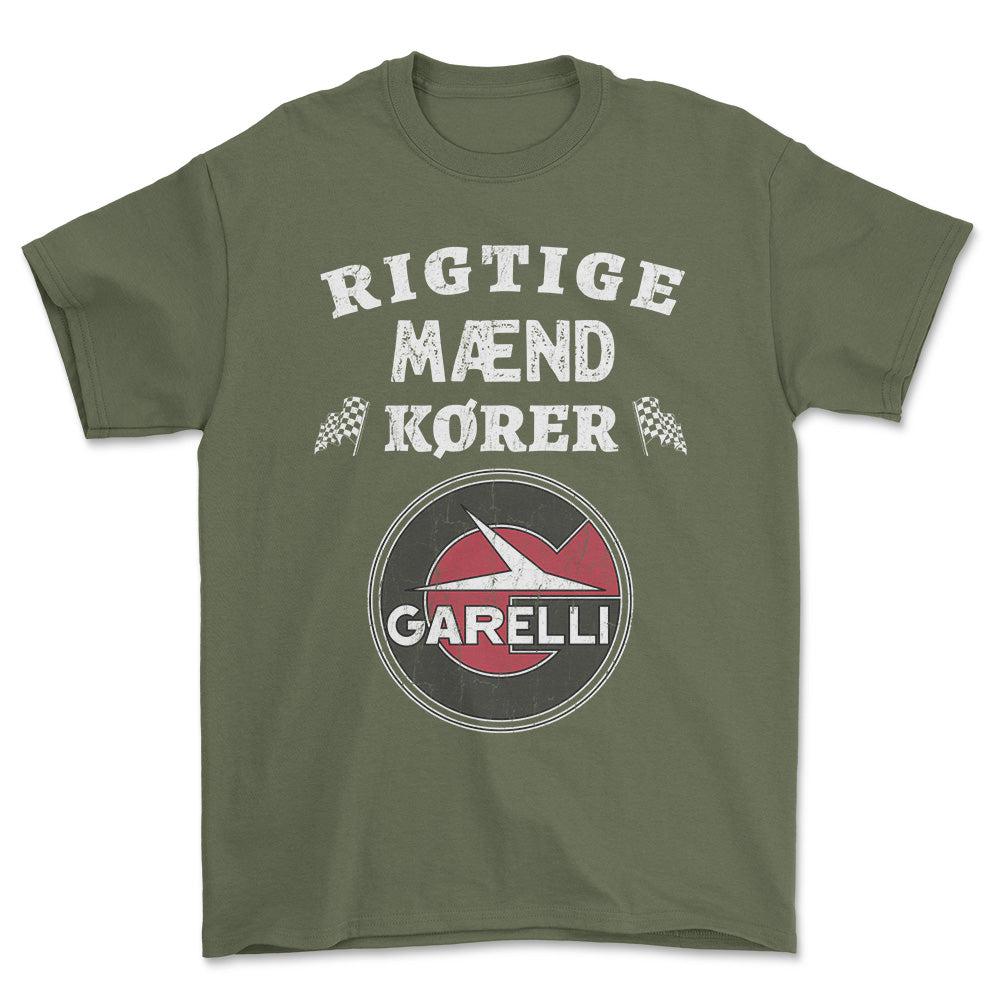 Garelli Rigtige Mænd Kører - Unisex T-Shirt , Bomuld-Beklædning-Garelli-Grøn Militær-S-Forside-Garage Culture Shop- garage - man cave - merchandise