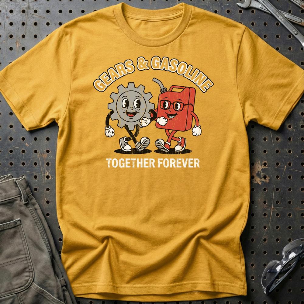 Gears & Gasoline Together Forever – Oldschool Mascot Car Culture - Unisex T-Shirt , Bomuld-Beklædning-Garage Culture-Guld-S-Garage Culture Shop- garage - man cave - merchandise