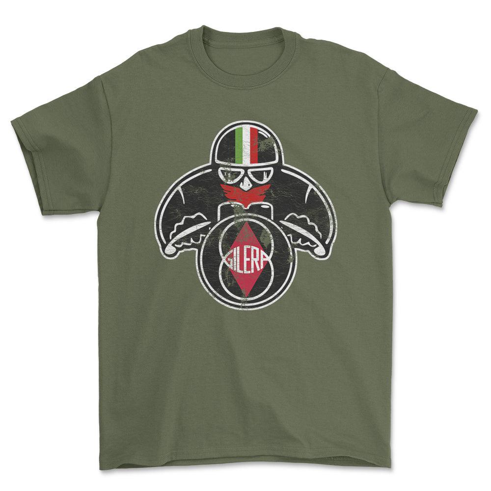Gilera Biker Vintage Style Unisex T-Shirt , Bomuld-Beklædning-Gilera-Grøn Militær-S-Forside-Garage Culture Shop- garage - man cave - merchandise