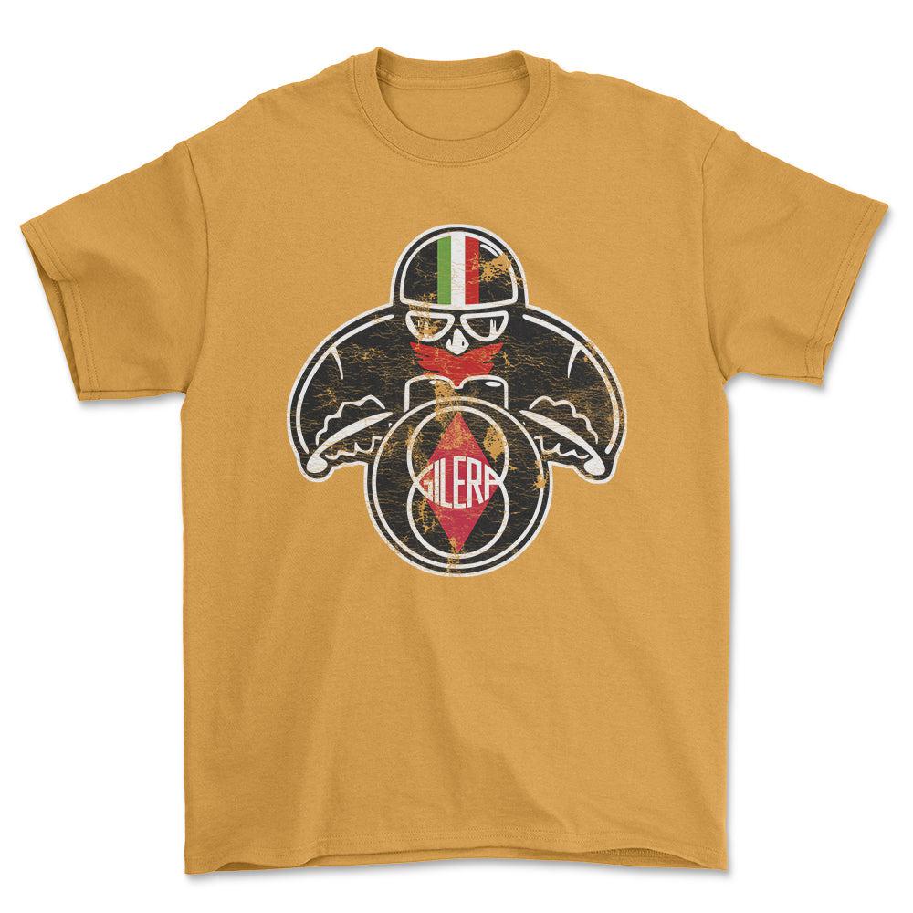Gilera Biker Vintage Style Unisex T-Shirt , Bomuld-Beklædning-Gilera-Guld-S-Forside-Garage Culture Shop- garage - man cave - merchandise