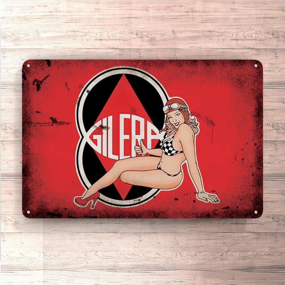 Gilera Pin-Up Vintage Skilte, Musemåtte, Dørmåtte-Skilte-Gilera-Garage Culture Shop- garage - man cave - merchandise