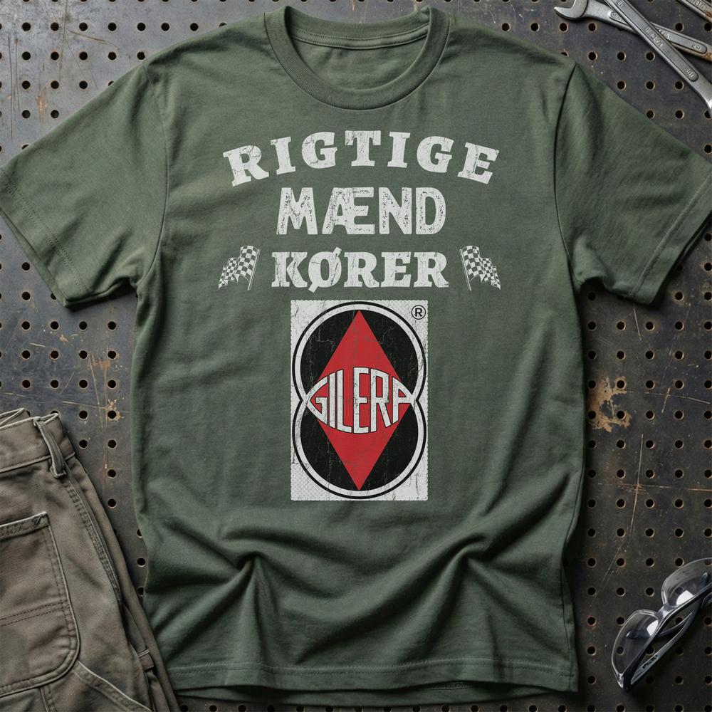 Gilera Rigtige Mænd Kører - Unisex T-Shirt , Bomuld-Beklædning-Gilera-Grøn Militær-S-Garage Culture Shop- garage - man cave - merchandise
